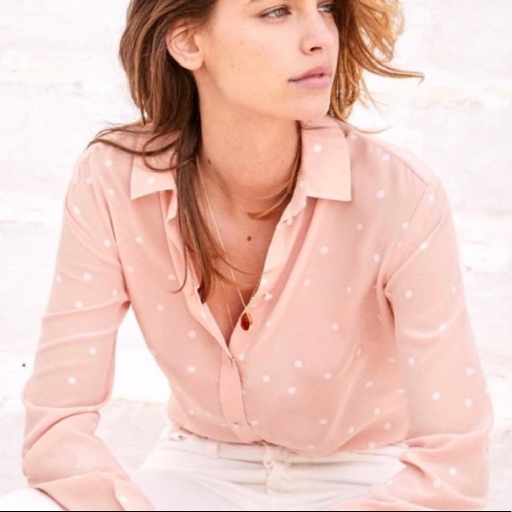 SEZANE Florence Peach Polka Dot Silk Blouse Size 2
